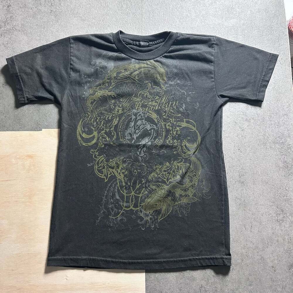 Vintage Ecko Unltd Brooklyn Black Graphic T-Shirt Koi Fish Tattoo Art Size S